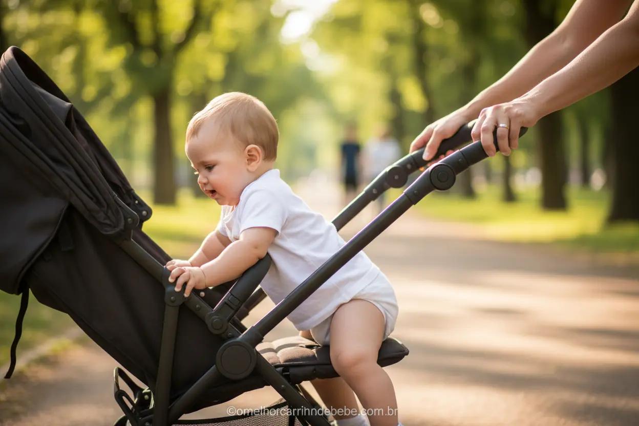 Criança grande em carrinho de bebê