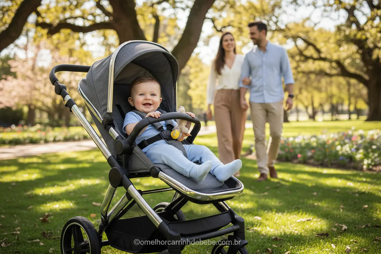 Carrinho de bebê moderno em parque