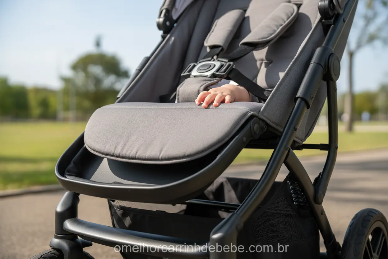 Cinto de segurança e estofamento de carrinho para bebê
