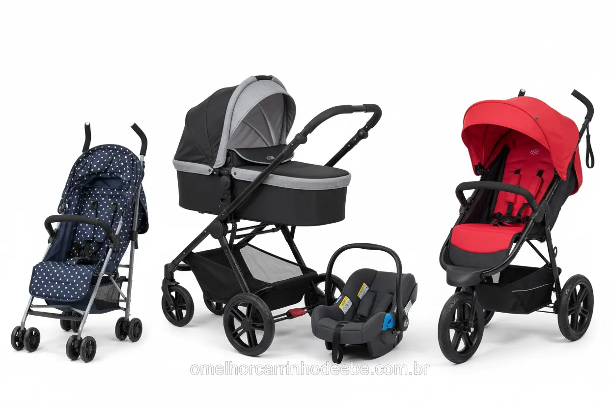 Tipos de carrinhos de bebê: travel system, guarda-chuva, jogging