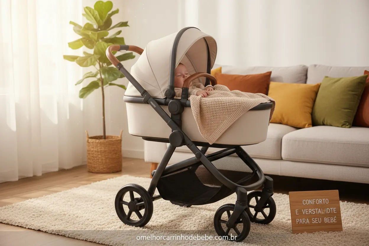 Carrinho de bebê que se transforma em berço, ideal para o descanso do bebê.
