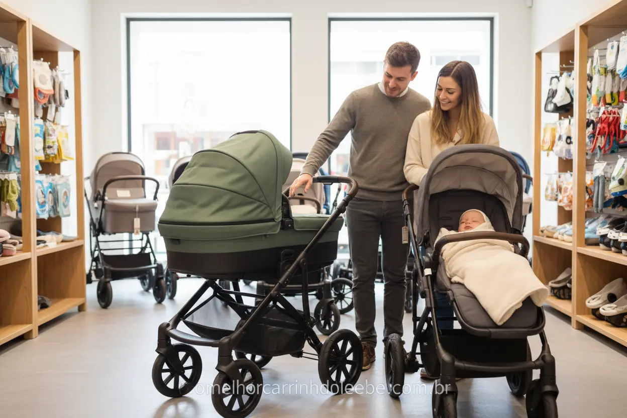 Família Escolhendo Carrinho Ideal Pais escolhendo carrinho de bebê